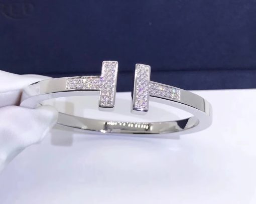 Tiffany T Pavé Diamond Square Bracelet in 18k White Gold 60010797