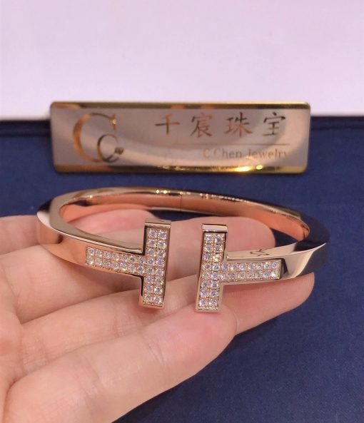 Tiffany T Pavé Diamond Square Bracelet in 18k Rose Gold 60153369