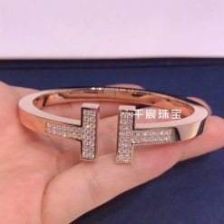 Tiffany T Pavé Diamond Square Bracelet in 18k Rose Gold 60153369