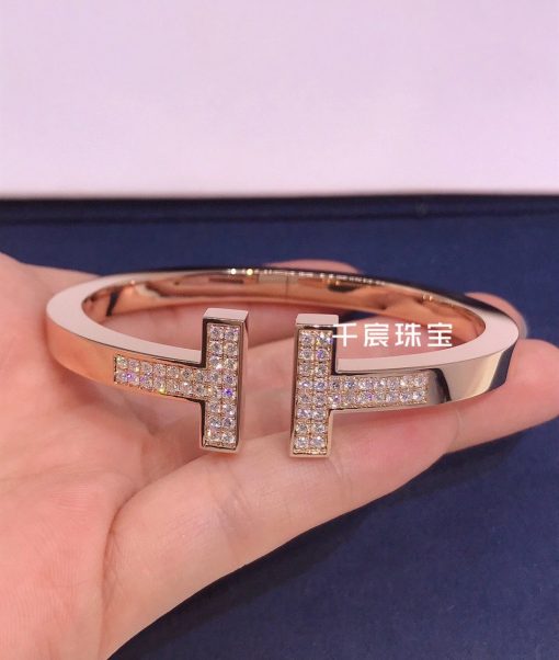 Tiffany T Pavé Diamond Square Bracelet in 18k Rose Gold 60153369