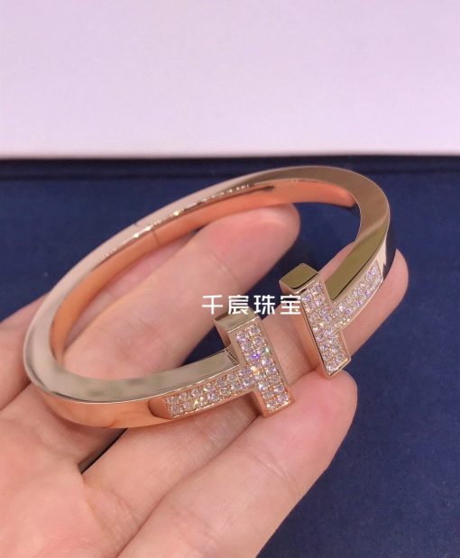 Tiffany T Pavé Diamond Square Bracelet in 18k Rose Gold 60153369