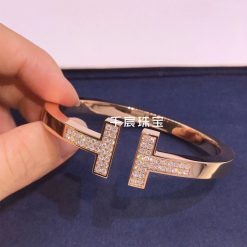 Tiffany T Pavé Diamond Square Bracelet in 18k Rose Gold 60153369