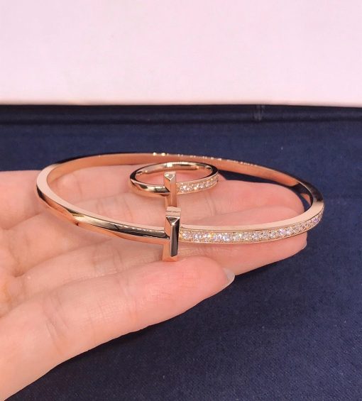 Tiffany T T1 Hinged Bangle In Rose Gold With Diamonds Narrow 68315778