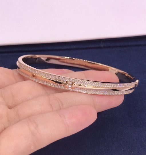 Tiffany T Pavé Diamond Hinged Bangle in 18k Rose Gold 60153440