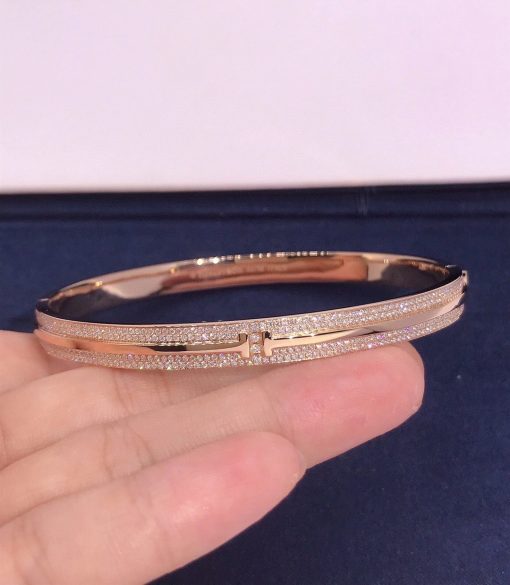 Tiffany T Pavé Diamond Hinged Bangle in 18k Rose Gold 60153440