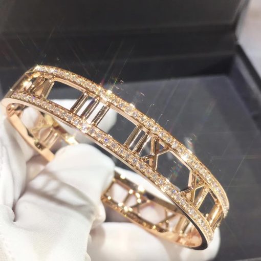 Tiffany Atlas® X Open Hinged Bangle in Rose Gold with Diamonds Medium 67790367