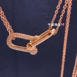 Tiffany HardWear Double Link Pendant In 18k Rose Gold With Pavé Diamonds 68692504