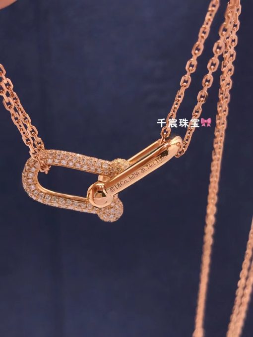 Tiffany HardWear Double Link Pendant In 18k Rose Gold With Pavé Diamonds 68692504