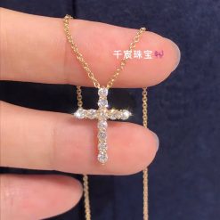 Tiffany Cross Pendant Small Model Of Round Brilliant Diamonds In 18k Yellow Gold 60007469