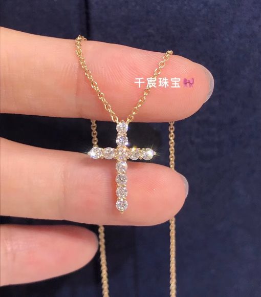 Tiffany Cross Pendant Small Model Of Round Brilliant Diamonds In 18k Yellow Gold 60007469