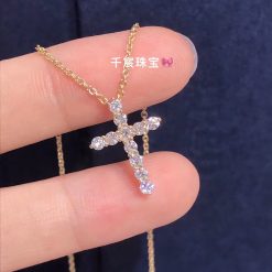 Tiffany Cross Pendant Small Model Of Round Brilliant Diamonds In 18k Yellow Gold 60007469