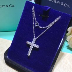 Tiffany Cross Pendant Small Model Of Round Brilliant Diamonds In 18K White Gold 60007429