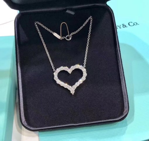 Tiffany Heart Pendant in 18k Platinum with Diamonds Large 60007575