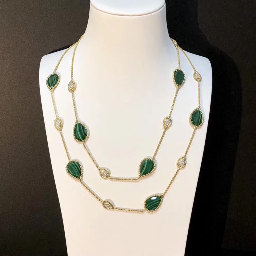 Boucheron Serpent Bohème Long Necklace Malachite and Diamonds 16 Motifs JCL00992