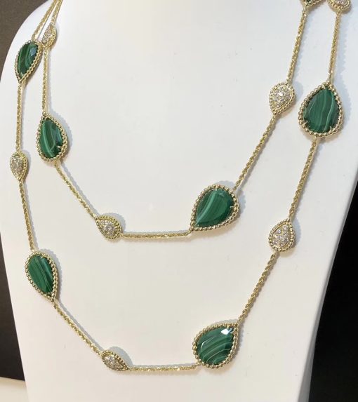 Boucheron Serpent Bohème Long Necklace Malachite and Diamonds 16 Motifs JCL00992