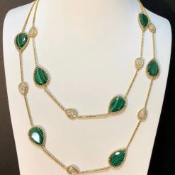 Boucheron Serpent Bohème Long Necklace Malachite and Diamonds 16 Motifs JCL00992