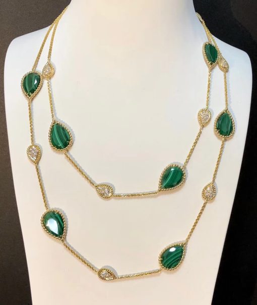 Boucheron Serpent Bohème Long Necklace Malachite and Diamonds 16 Motifs JCL00992