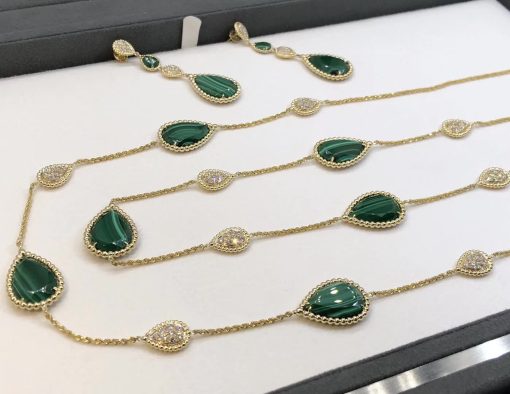 Boucheron Serpent Bohème Long Necklace Malachite and Diamonds 16 Motifs JCL00992