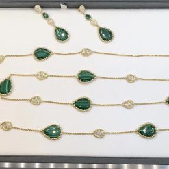 Boucheron Serpent Bohème Long Necklace Malachite and Diamonds 16 Motifs JCL00992