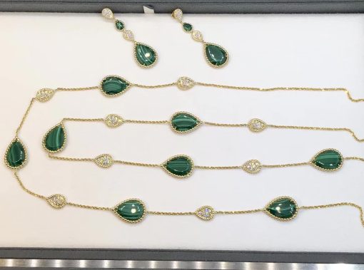 Boucheron Serpent Bohème Long Necklace Malachite and Diamonds 16 Motifs JCL00992