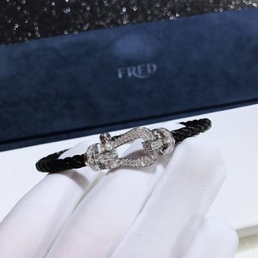 Fred Force 10 Bracelet white gold and diamonds large model Black Cable 0B0050-6B1053