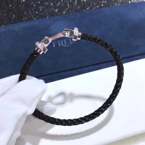 Fred Force 10 Bracelet white gold and diamonds large model Black Cable 0B0050-6B1053