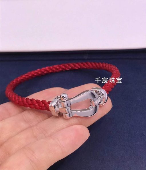 Fred Force 10 Bracelet White Gold Large Model and Red Cable 0B0005-6B0156