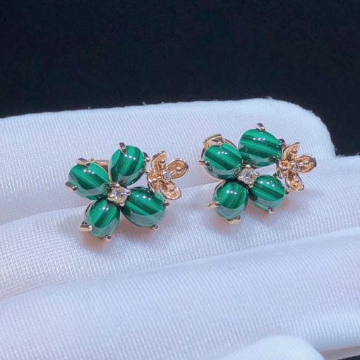 Chaumet Hortensia Jardins Pink Gold Malachite Diamond Earrings 083337