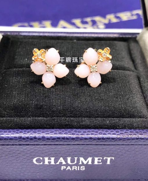 Chaumet Hortensia Aube Rosee Pink Gold Diamond Opal Earrings 083538