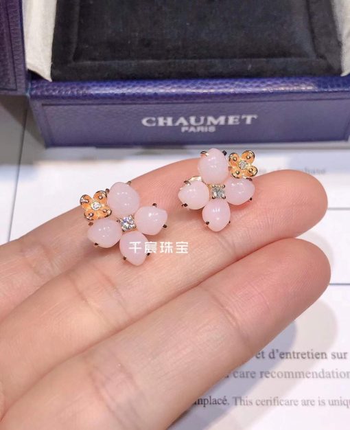 Chaumet Hortensia Aube Rosee Pink Gold Diamond Opal Earrings 083538