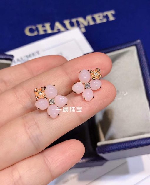 Chaumet Hortensia Aube Rosee Pink Gold Diamond Opal Earrings 083538