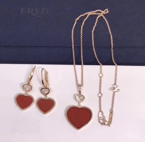 Chopard Happy Hearts Earrings, Ethical Rose Gold, Diamonds, Red Stone 837482-5810