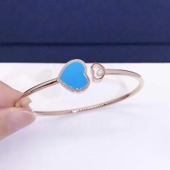 Chopard Happy Hearts Bangle Rose Gold Turquoise Stone @857482-5400