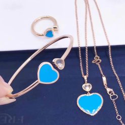 Chopard Happy Hearts Bangle Rose Gold Turquoise Stone @857482-5400