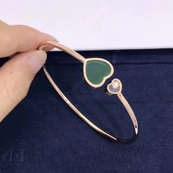 Chopard Rose Gold and Diamond Happy Hearts Bangle Green Agate @857482-5100