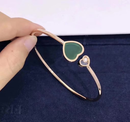 Chopard Rose Gold and Diamond Happy Hearts Bangle Green Agate @857482-5100