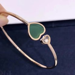 Chopard Rose Gold and Diamond Happy Hearts Bangle Green Agate @857482-5100