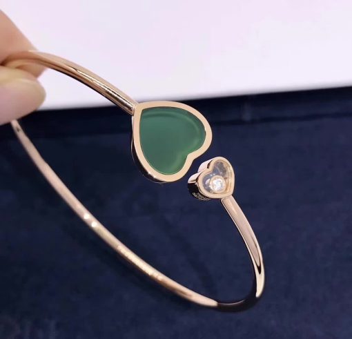 Chopard Rose Gold and Diamond Happy Hearts Bangle Green Agate @857482-5100