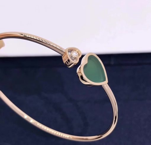 Chopard Rose Gold and Diamond Happy Hearts Bangle Green Agate @857482-5100