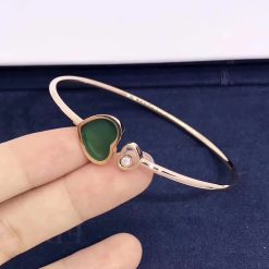 Chopard Rose Gold and Diamond Happy Hearts Bangle Green Agate @857482-5100