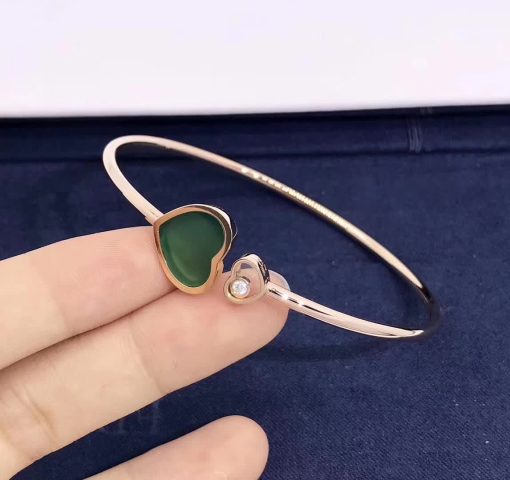 Chopard Rose Gold and Diamond Happy Hearts Bangle Green Agate @857482-5100