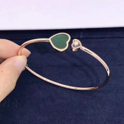 Chopard Rose Gold and Diamond Happy Hearts Bangle Green Agate @857482-5100