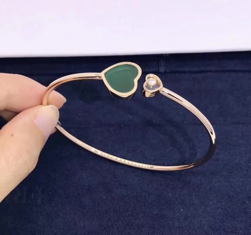 Chopard Rose Gold and Diamond Happy Hearts Bangle Green Agate @857482-5100