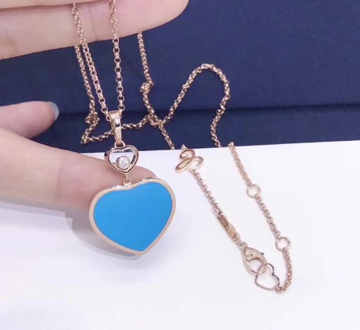 Chopard Happy Hearts Pendant Rose Gold Turquoise Stone 797482-5401