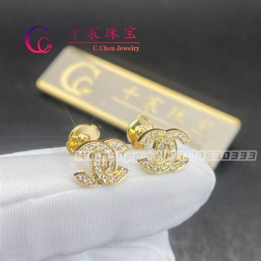 Chanel CC Logo Earrings Samll Version 18k Yellow Gold, Diamonds