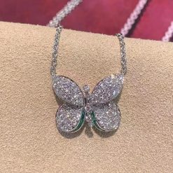 Graff Princess Butterfly Pendant with Round Diamond & Baguette Emerald Necklace RGP607