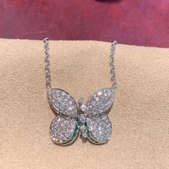 Graff Princess Butterfly Pendant with Round Diamond & Baguette Emerald Necklace RGP607