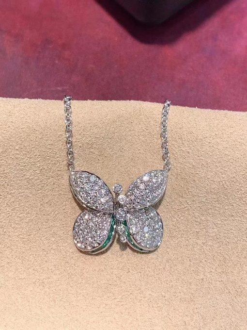 Graff Princess Butterfly Pendant with Round Diamond & Baguette Emerald Necklace RGP607