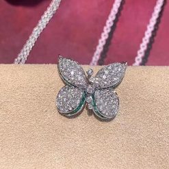 Graff Princess Butterfly Pendant with Round Diamond & Baguette Emerald Necklace RGP607