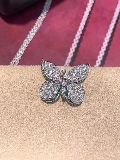 Graff Princess Butterfly Pendant with Round Diamond & Baguette Emerald Necklace RGP607